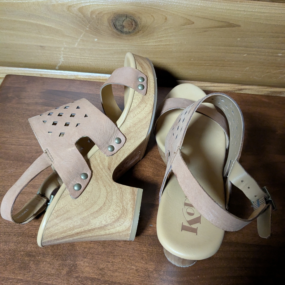Korks Tan Wedge Sandals - Picture 6 of 12